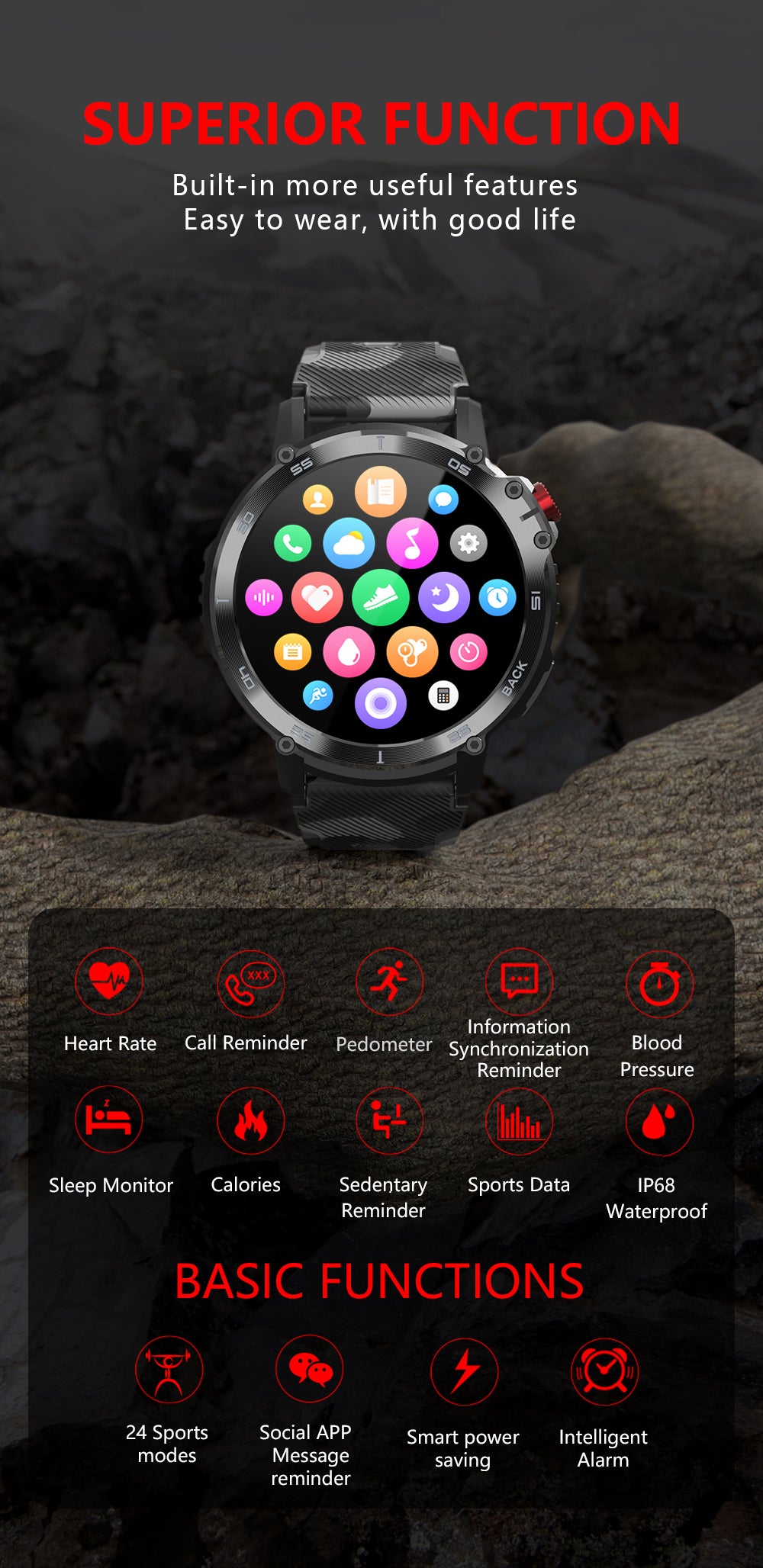 SC22 Sport Dagnet Smartwatch 1.6 inch Full Touch Screen